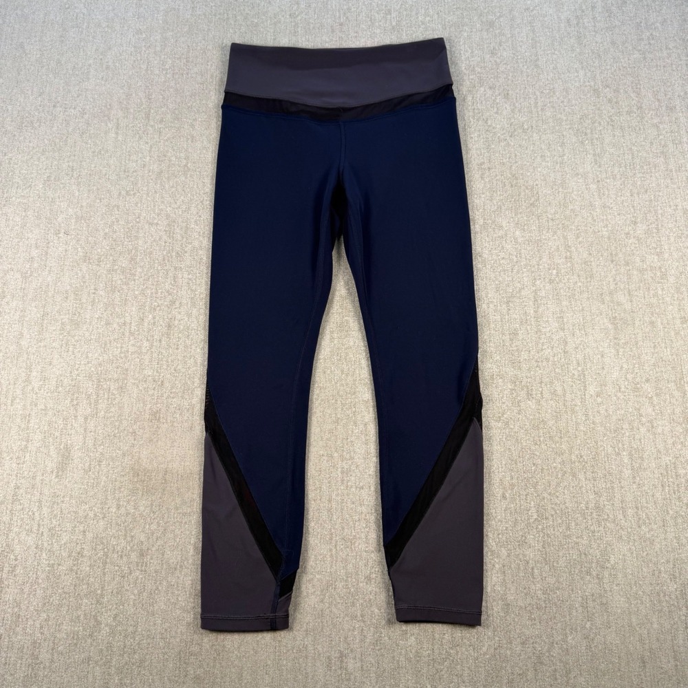 Athleta Mesh Colorblock Leggings Navy Grey Womens S Yoga Gym‎